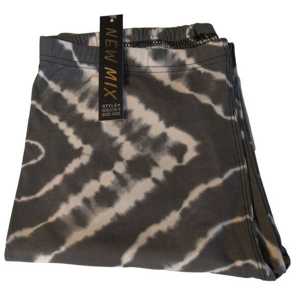 Reg‎ One Size Womens Charcoal Gray White Tye Die Leggings - Picture 3 of 8